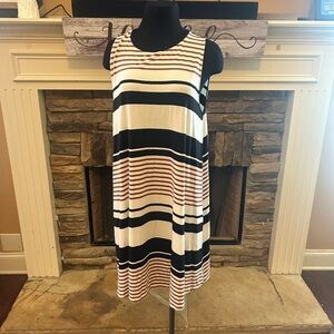 Loft Striped Sleeveless Dress - Black, White, Brown